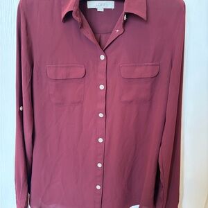 LOFT Button-Up Shirt in Burgundy